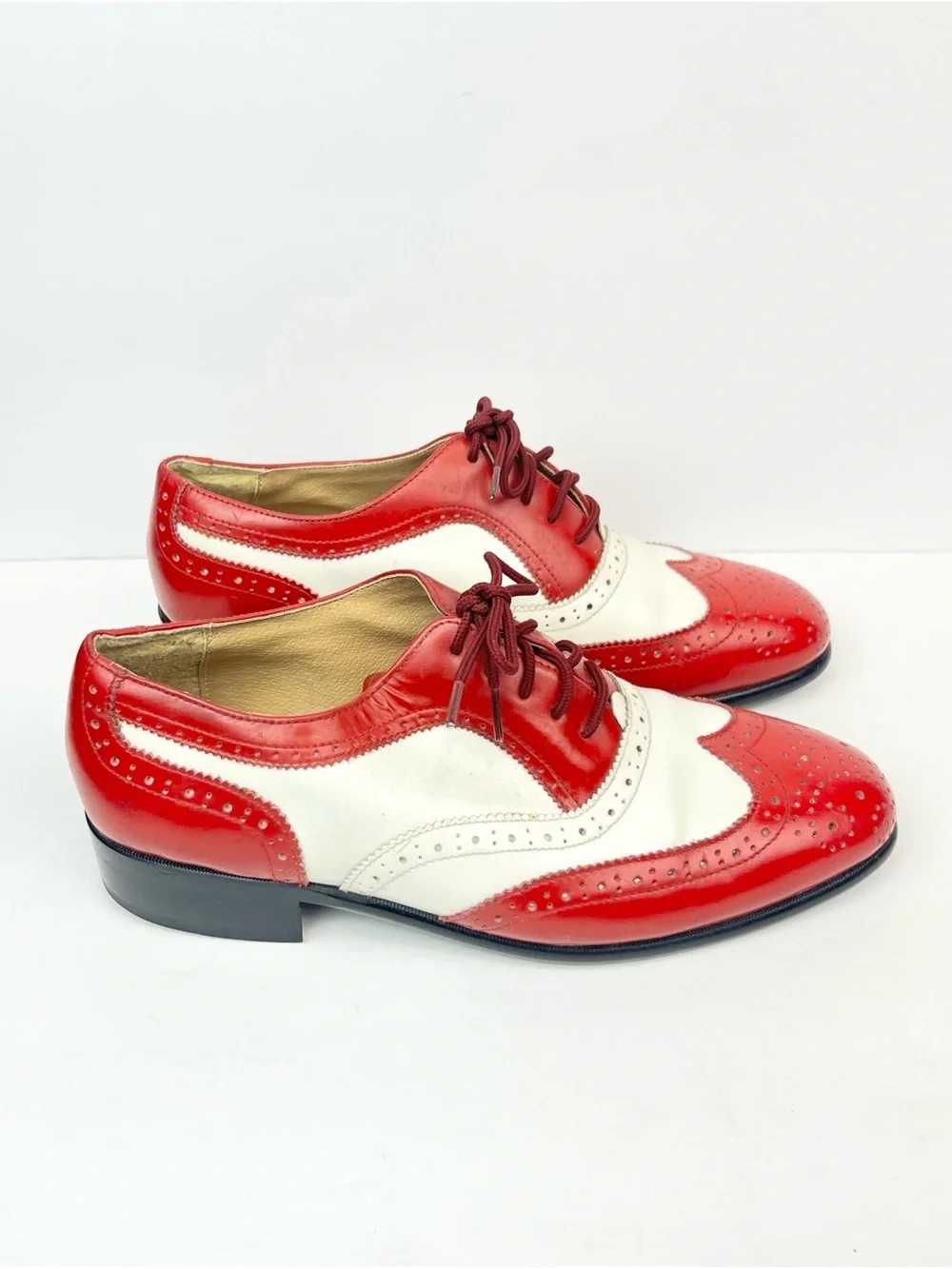 Donato Marrone Wing Tip Classic Red & White Leather Men's Size 7.5 EEE